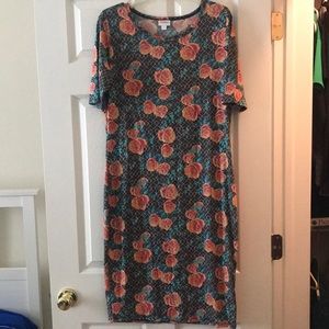 Lularoe Julia dark grey with orange roses